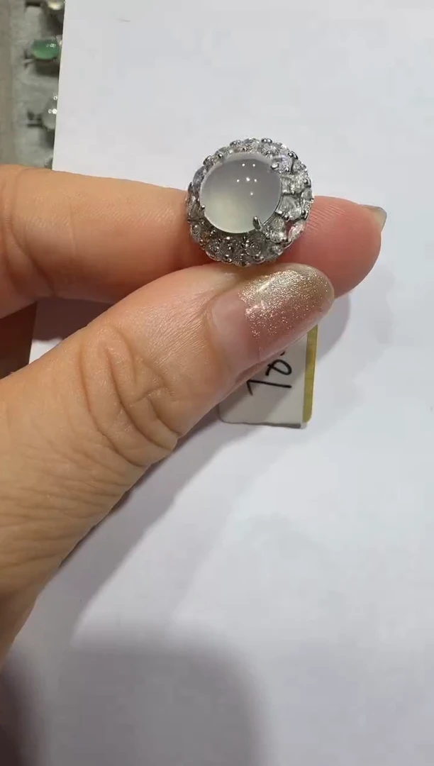 银S925镶嵌戒指翡翠925银镶翡翠戒指镶嵌