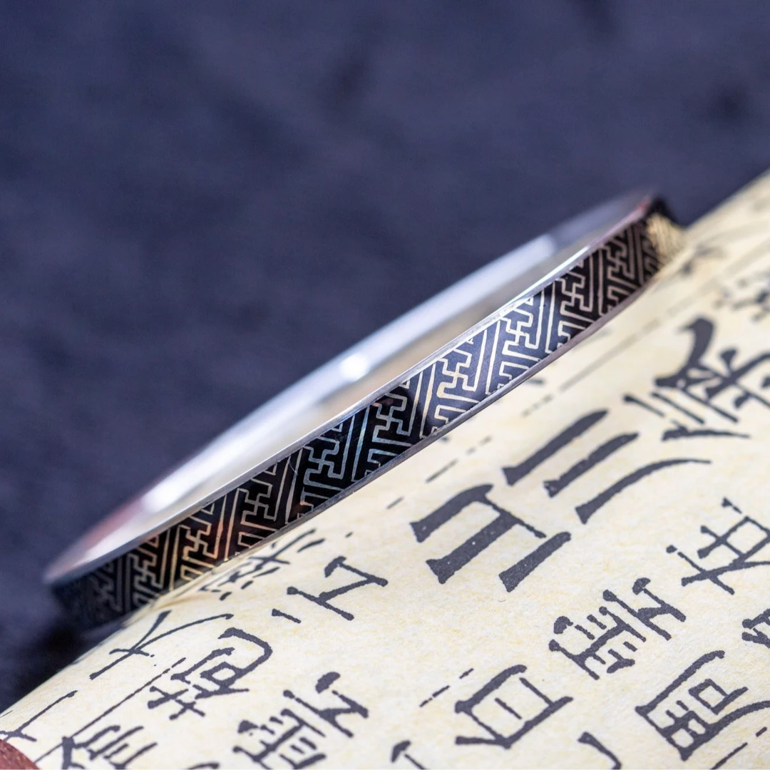金大师乌铜走银 万字回纹 手镯
