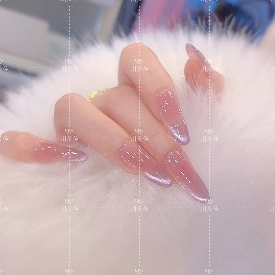 川美佳《香芋紫冰》夏季高级腮红紫色猫眼纯手工穿戴甲美甲