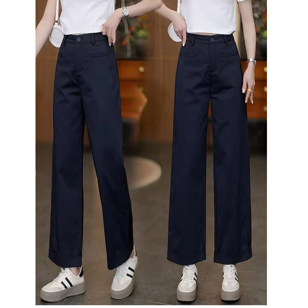 28103#【裤长95】夏季新款高腰显瘦松紧百搭休闲直筒裤运动服女套装