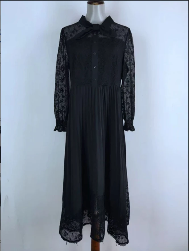 D01#黑色蕾丝连衣裙女洋气显瘦时尚气质修身百搭春夏