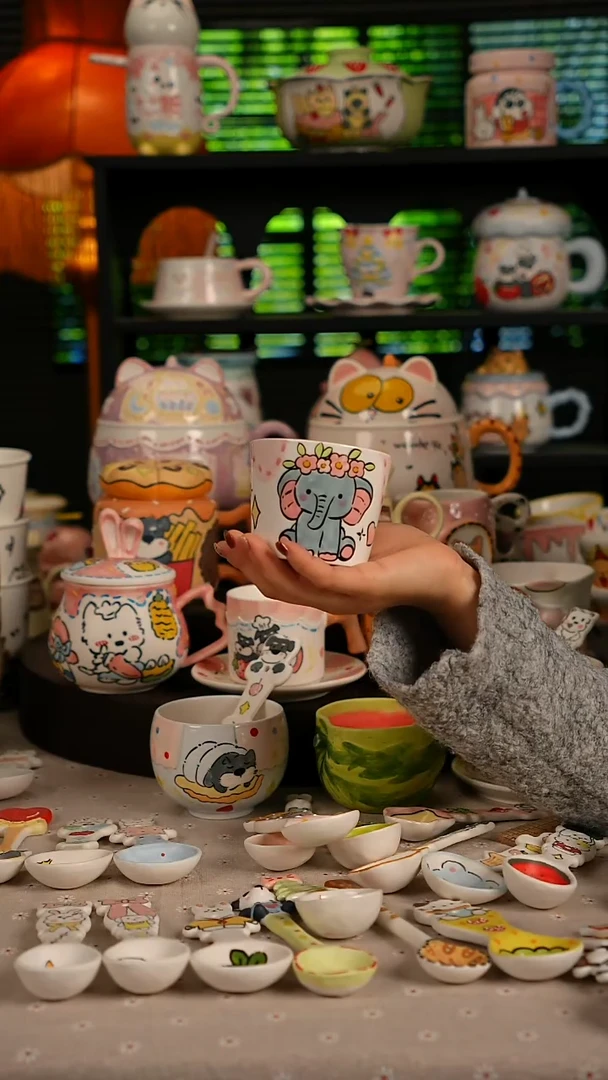 陶瓷无盖款景德镇高温釉下彩纯手绘创意瓷