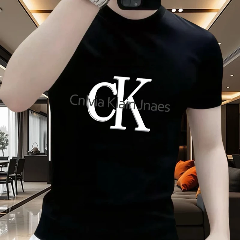 美式重磅纯棉短袖T恤男士休闲时尚半截袖圆领微修身潮流印花上衣