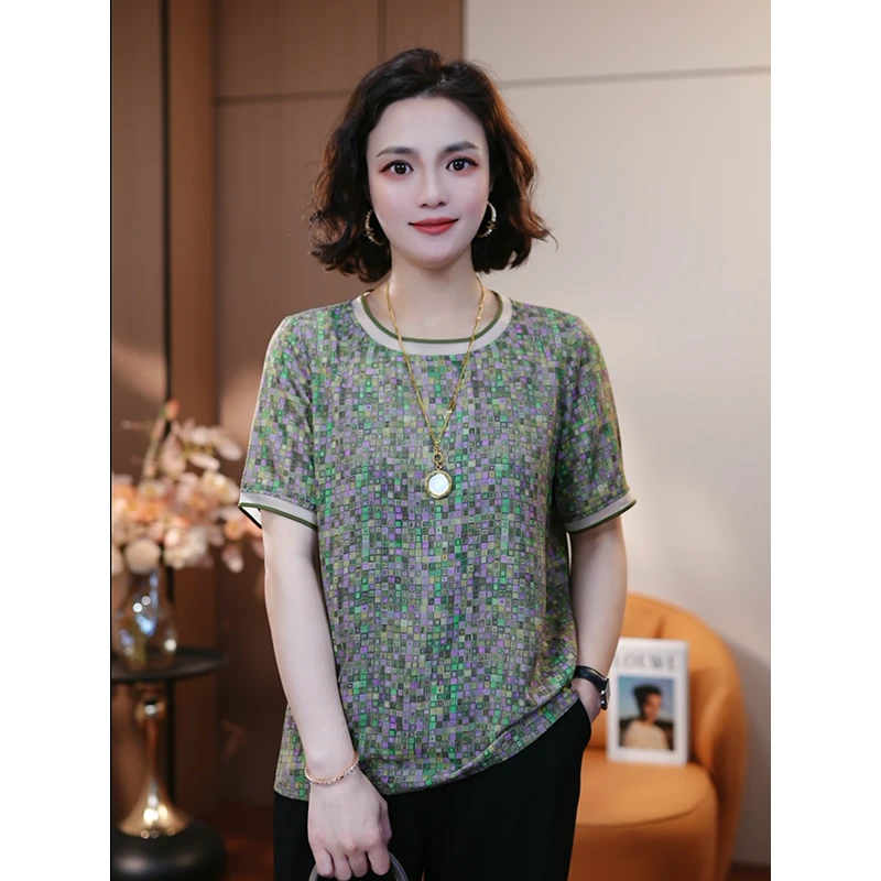 绿竹猗猗-夏季新款高贵轻奢休闲洋气女士百搭时尚T恤上衣显瘦