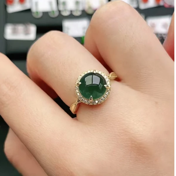 鑫辰珠宝天然A货翡翠银镶嵌设计款开口女戒指时尚百搭