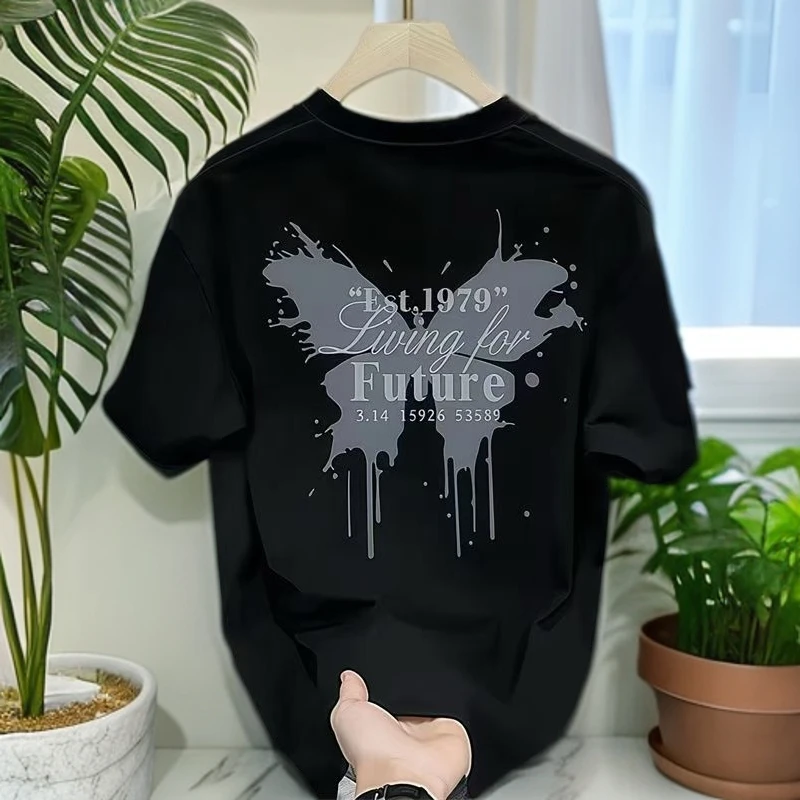 圆领落肩袖常规短袖印花情侣T恤休闲夏季男士T291男士t恤短袖潮牌