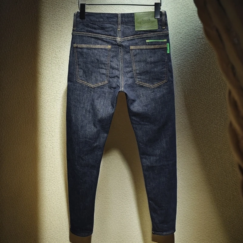NYING时尚水洗深蓝原色牛仔裤男士修身小脚新款高端裤子长裤秋冬