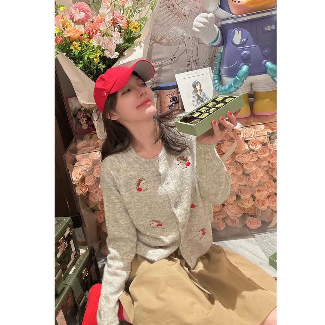 BETTER JOELAY-【吃苹果的刺猬】羊毛针织开衫毛衣个性慵懒LL5993