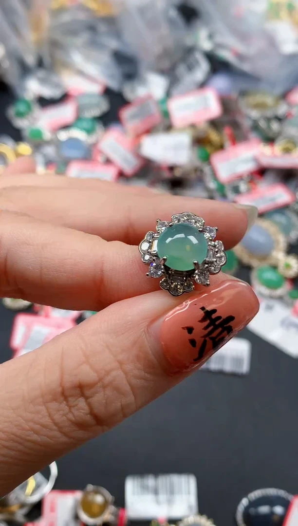 银S925镶嵌戒指翡翠天然A货缅甸翡翠