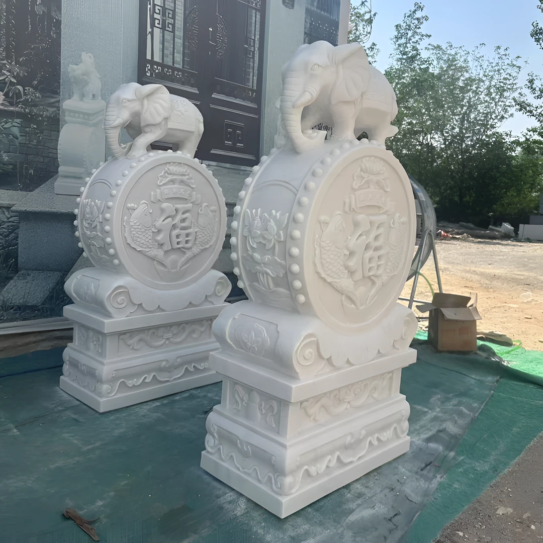 天然汉白玉门墩抱鼓石一对小象石雕家居门口石鼓摆件居家好物石墩