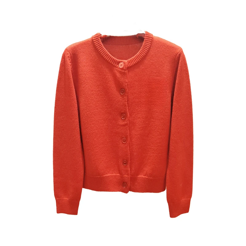 针织纯色常规款时尚长袖上衣毛针织衫冬季红色圆领-2630