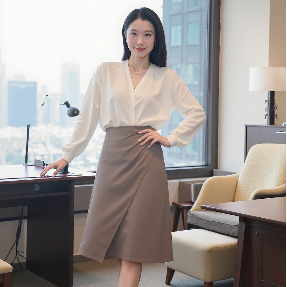 【籽言专属】A字半身裙女春秋垂坠感中长款KL10505