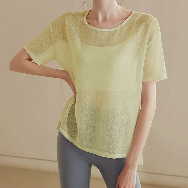 夏季新款宽松罩衫轻薄透气跑步显瘦拼接开叉短袖时尚百搭T恤