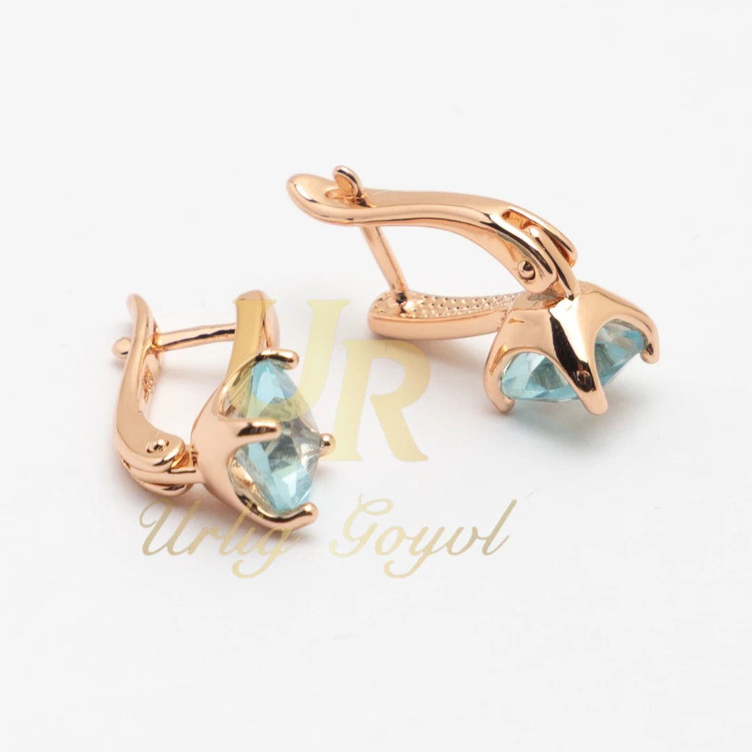 合金锆石耳饰 UR【顺丰包邮-无运费险】海蓝耳扣 玫瑰金色民族耳饰