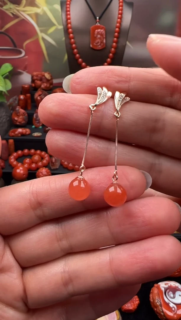 银S925镶嵌南红玛瑙耳饰耳坠