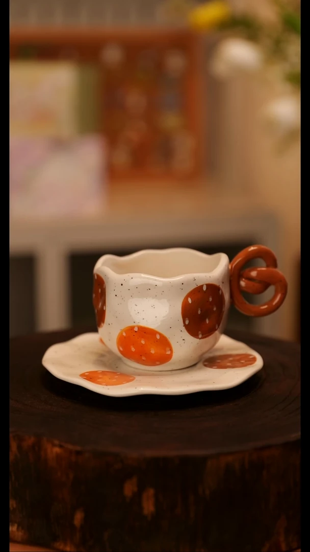 摆件陶杯碟一套325ml