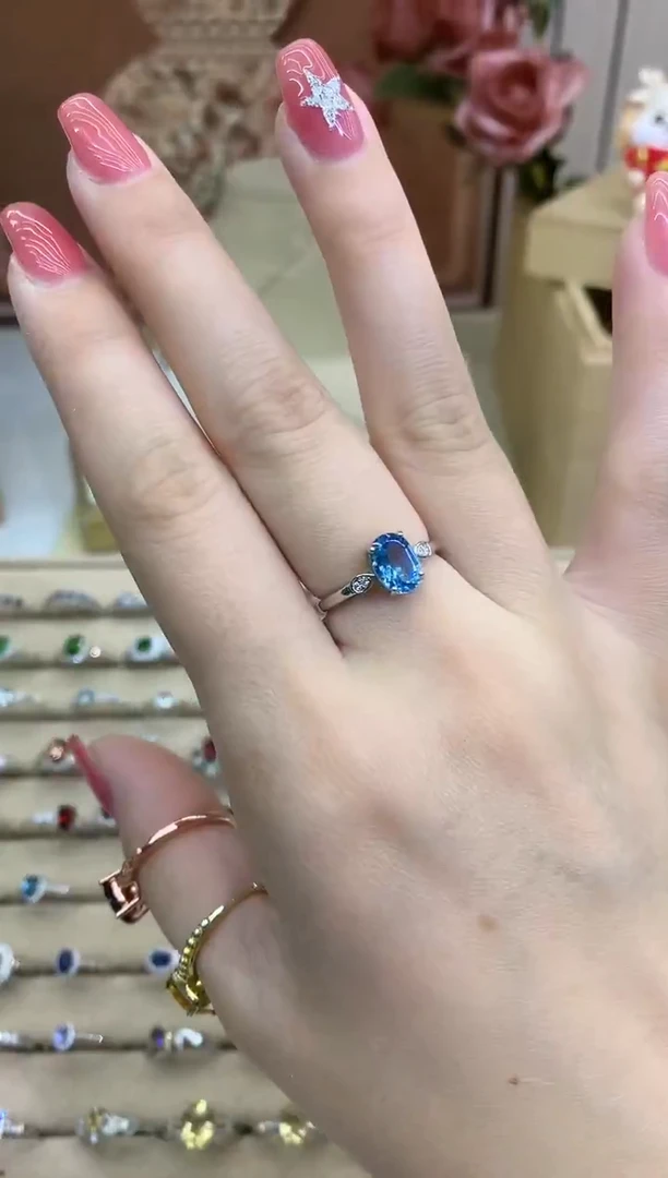 银S925镶嵌戒指托帕石晴天托帕石戒指