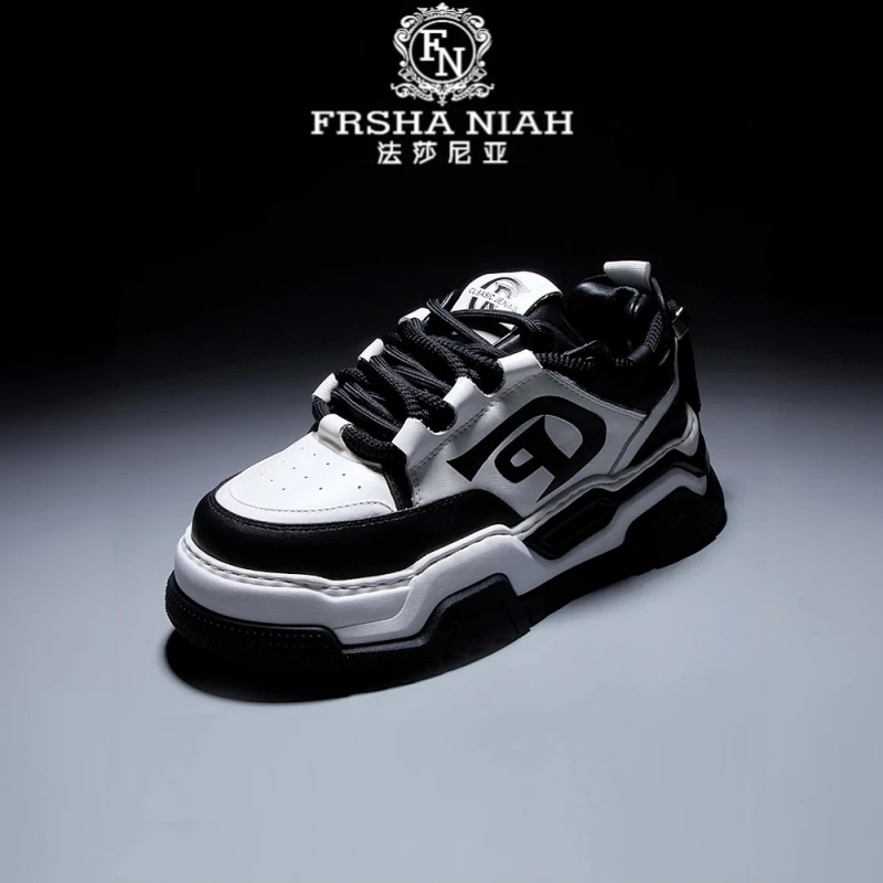 法莎尼亚厚底走秀老爹鞋秋季新款潮牌休闲运动鞋黑白拼色牛皮板鞋