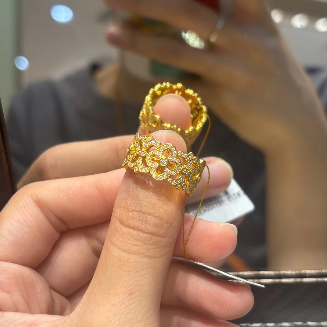 足金999金刚杵四叶草莫桑戒指