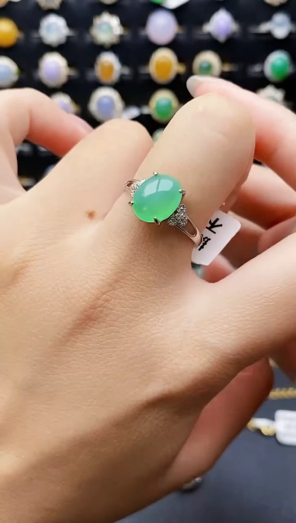 银S925镶嵌戒指翡翠7698