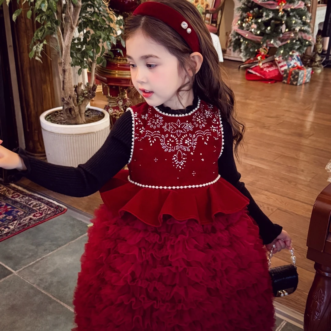 米米哈罗【法式芭蕾】女童加绒套装冬装背心裙毛衣 D250437 D250153