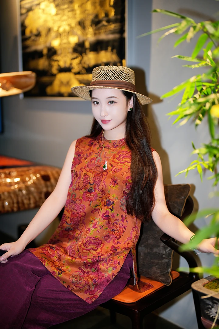 蓝大【瞬华】桑蚕丝新中式斜襟无袖上衣7998