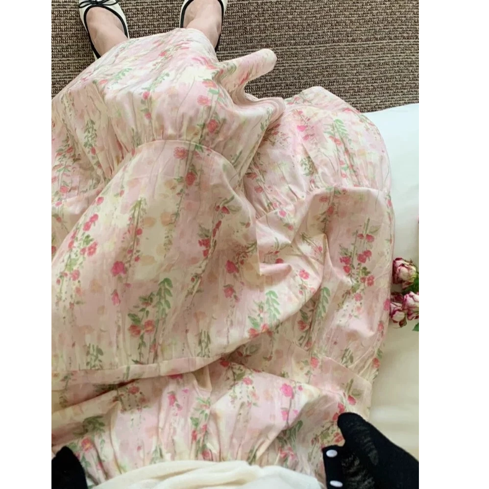 2025春夏碎花韩系温柔风减龄气质雪纺蛋糕裙松紧腰胖mm显瘦半身裙