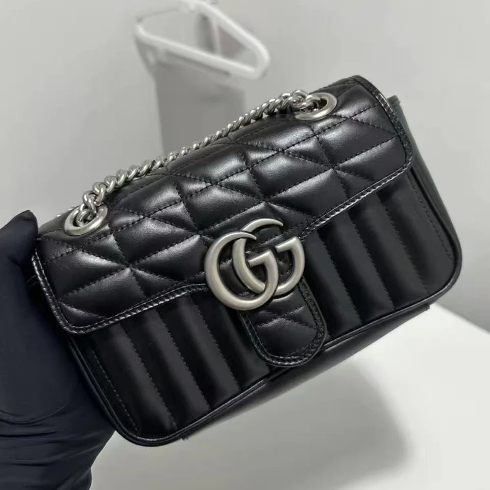 99新 GUCCI/古驰 黑银竖纹 马蒙22单肩斜挎包/13243593