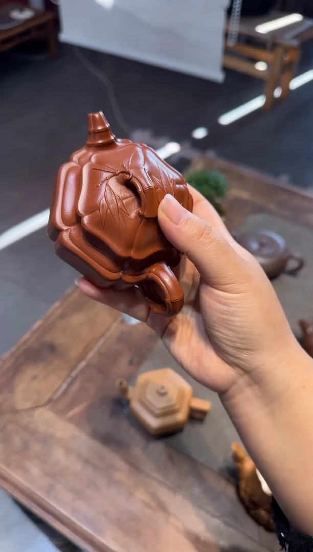 茶壶紫砂里*?六方海棠双线竹鼓