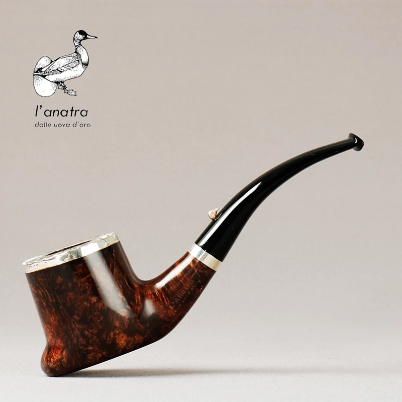 意大利L'anatra 鸭子 深色光面 十五子旗 银圈 手工石楠木烟斗