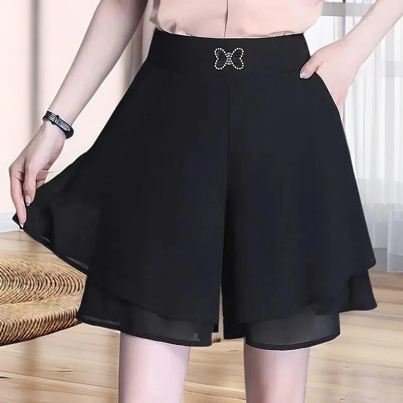 雪纺五分裤宽松新款松紧腰夏季阔腿裤裤裙显瘦女百搭薄款2025高腰