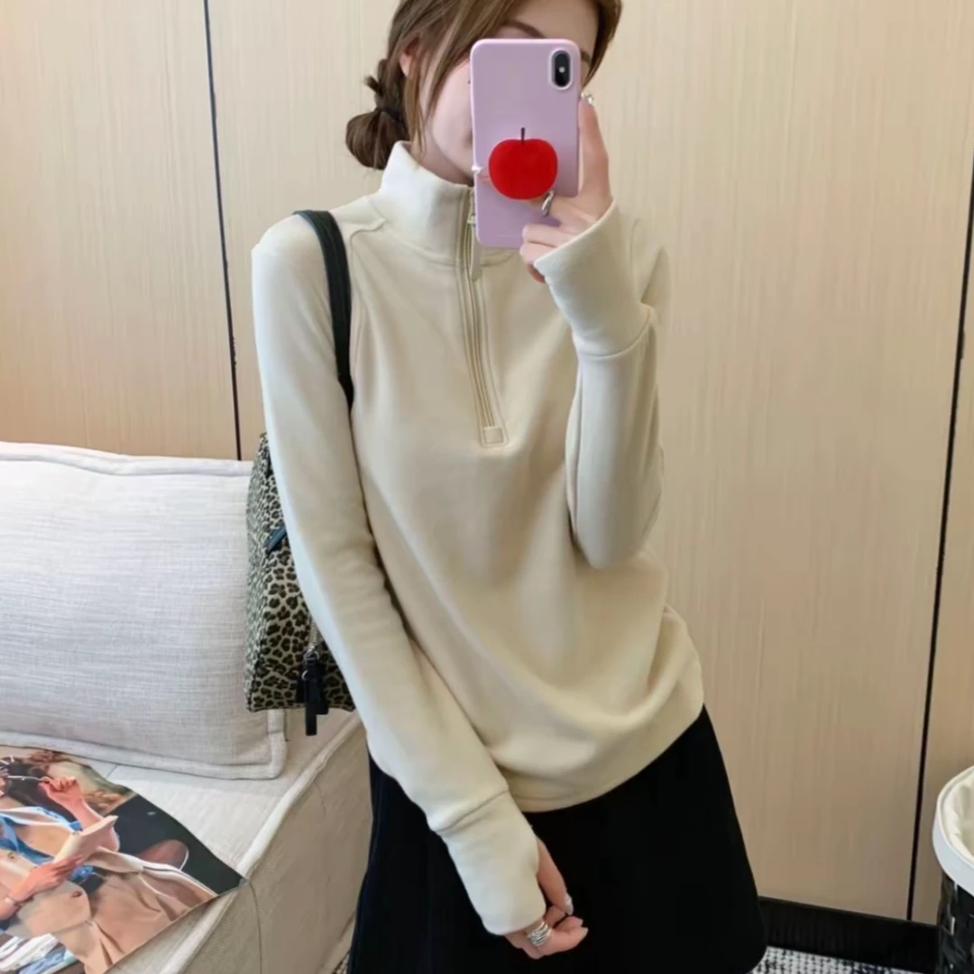 2025新款德绒自发热锁温半拉链秋冬修身百搭立领显瘦纯色打底保暖