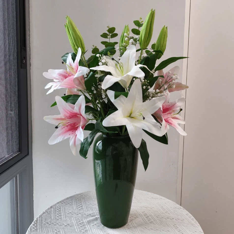 仿真花高级感逼真网红爆款百合假花仿真花装饰客厅餐桌花摆件客