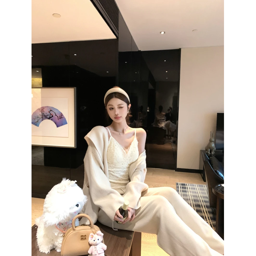 2025秋季新款温柔慵懒风连帽毛衣外套软糯针织开衫宽松中长款上衣