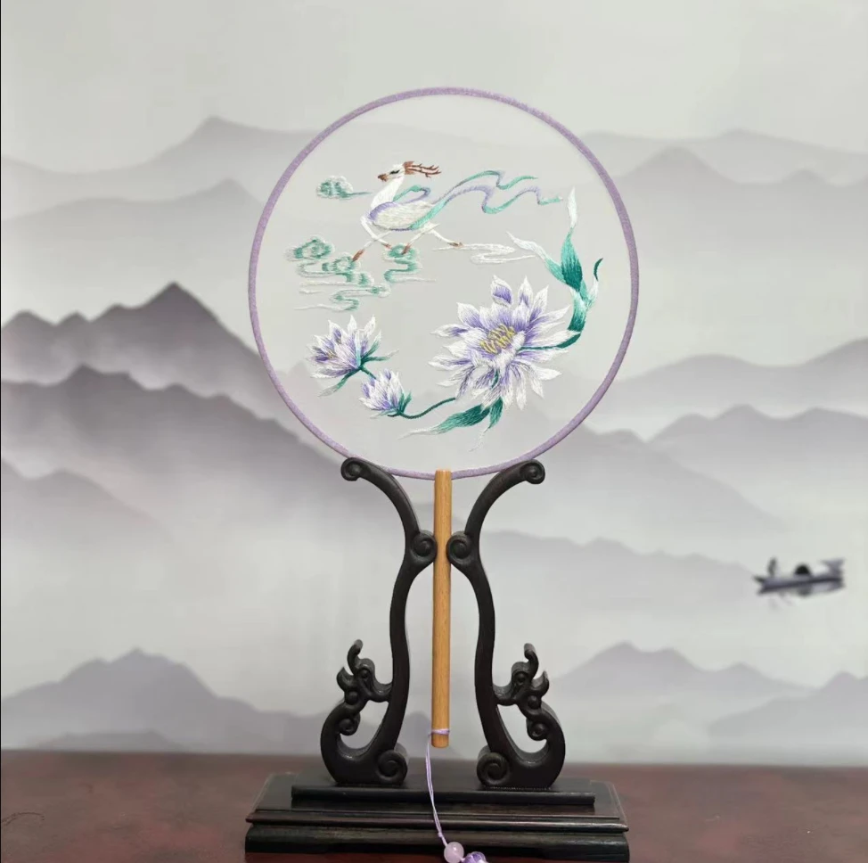 22 仙鹿踏云 满边绣双面绣新款苏绣团扇非遗传承