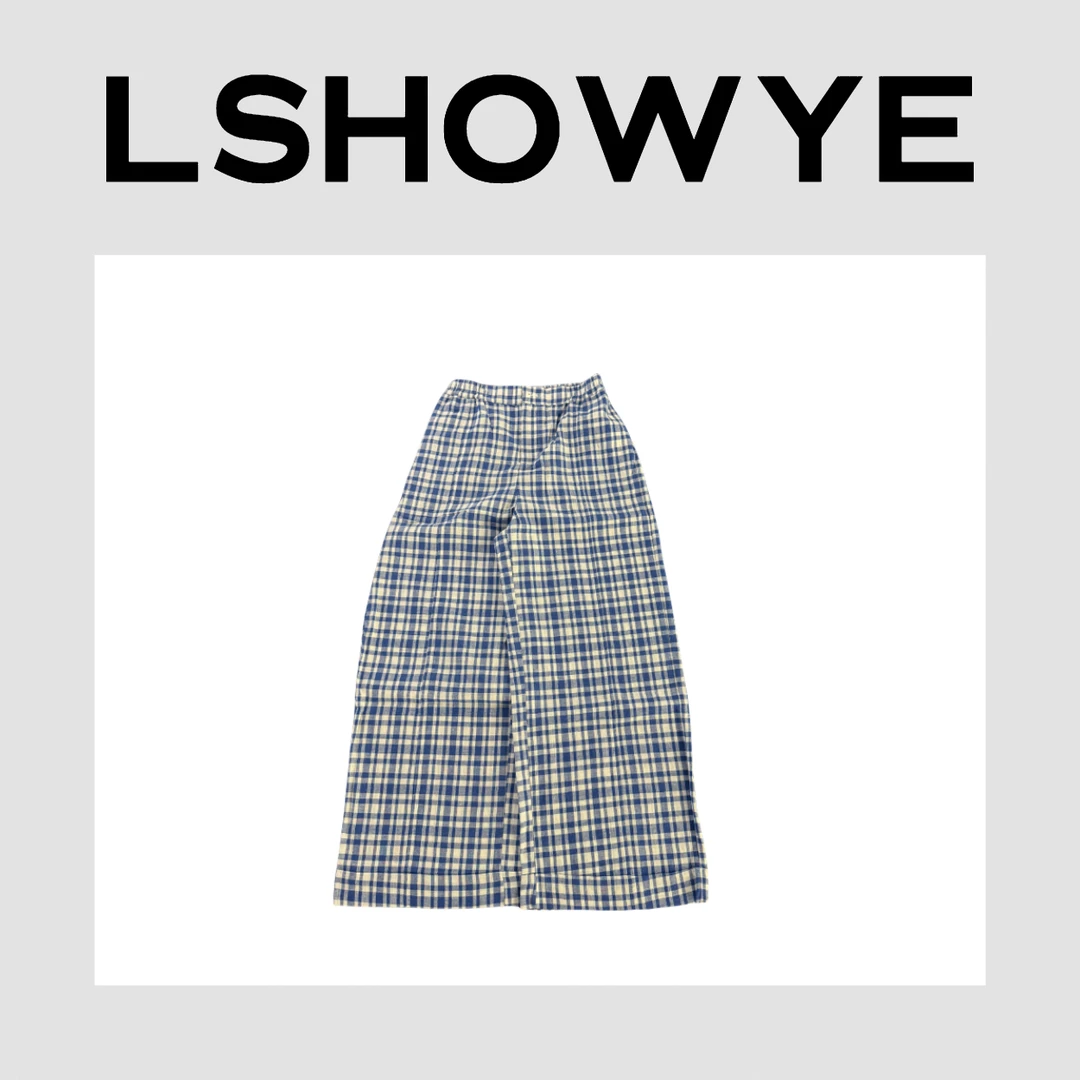 LSHOWYE｜蓝白格子棉麻裤 26816