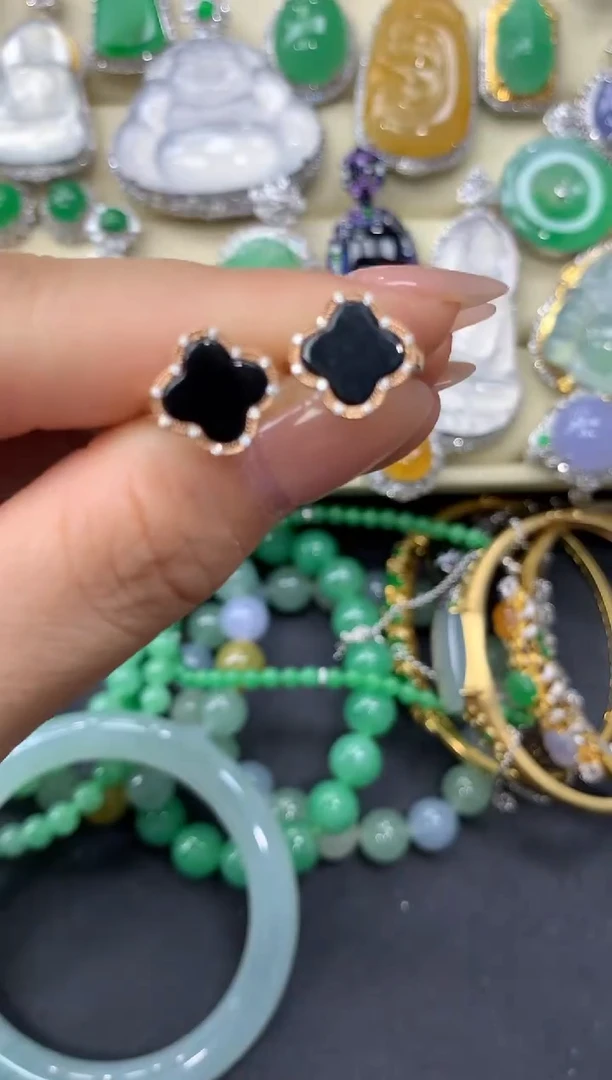 翡翠18K金镶嵌耳饰308-雪姐翡翠天天见