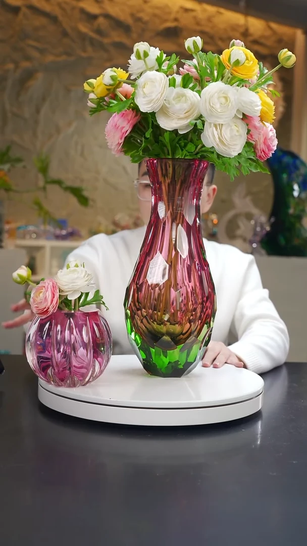 摆件金红绿凹切面美人瓶花器+香薰瓶