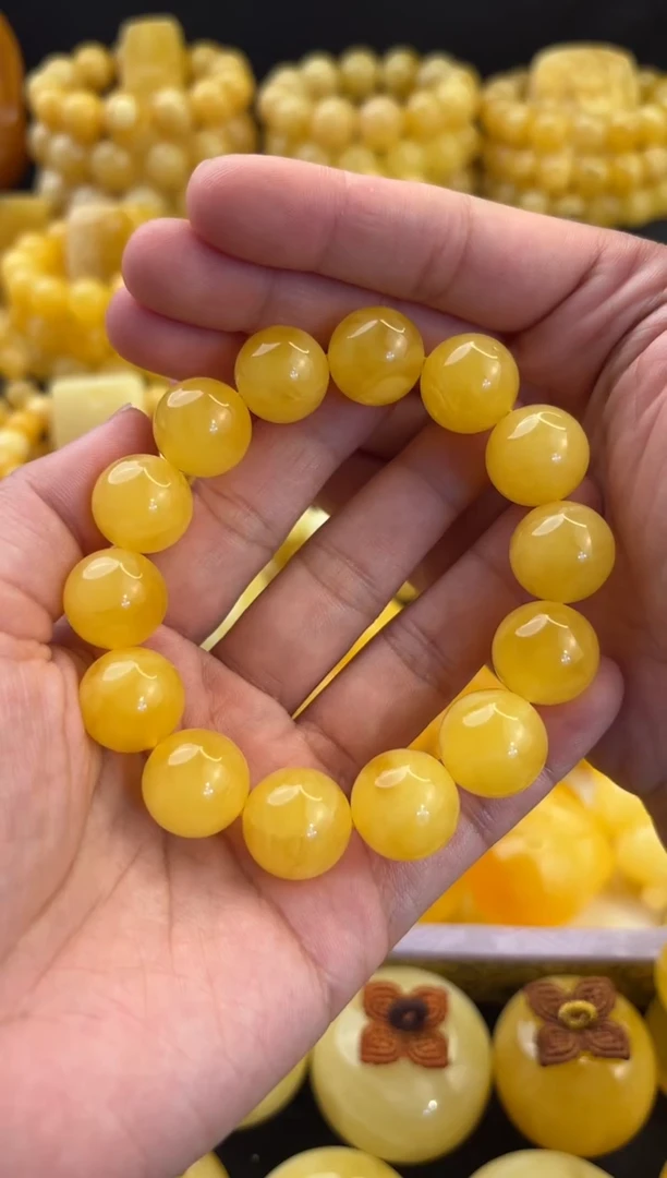 手串蜜蜡未镶嵌15+焦皮料橘黄满蜜