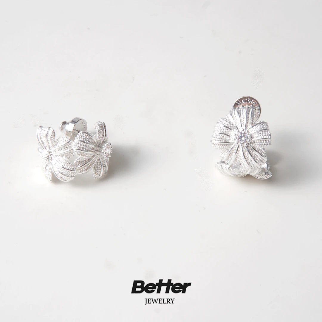 铜合金合成锆石耳饰 D303marble leo素银拉丝雏菊耳钉