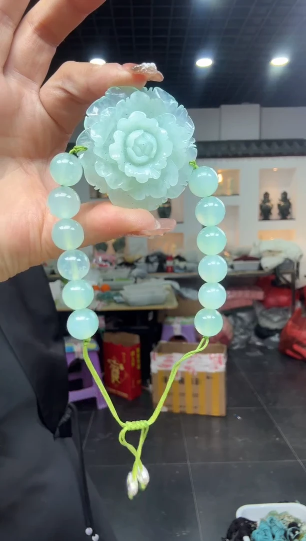 【闪购商品】岫玉手链未镶嵌天青冻牡丹花手链