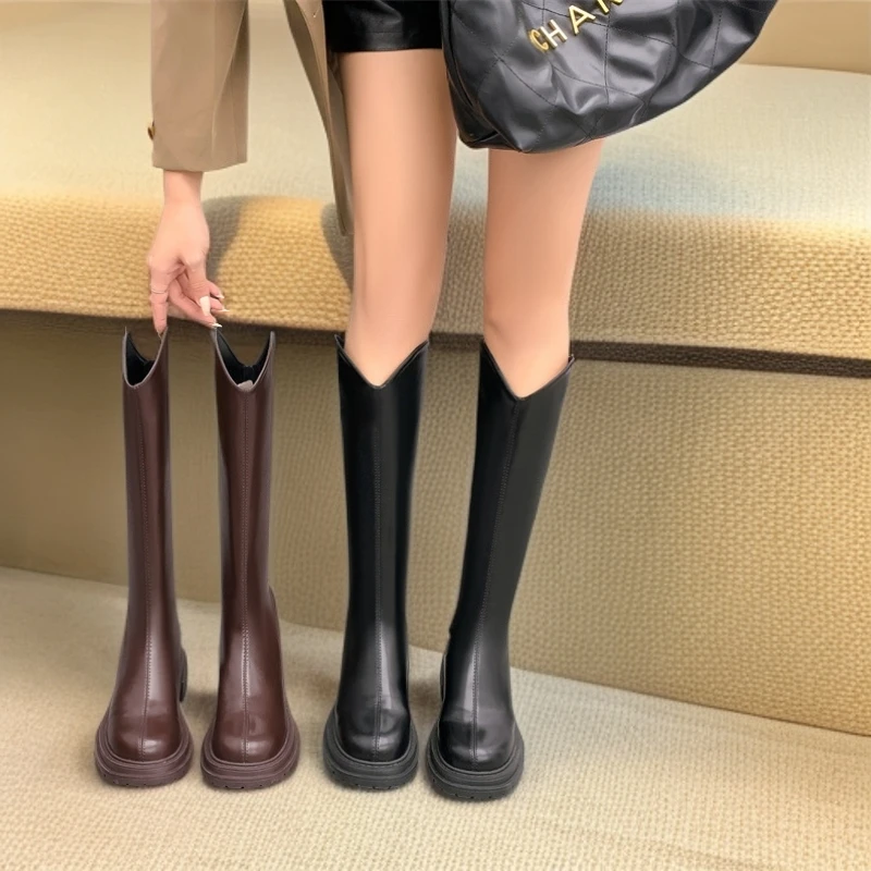 DN长筒靴女新款秋冬韩版内百搭后拉链瘦瘦靴不过膝骑士靴8533-1