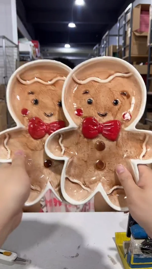 瓷片姜饼人全身盘子2件套