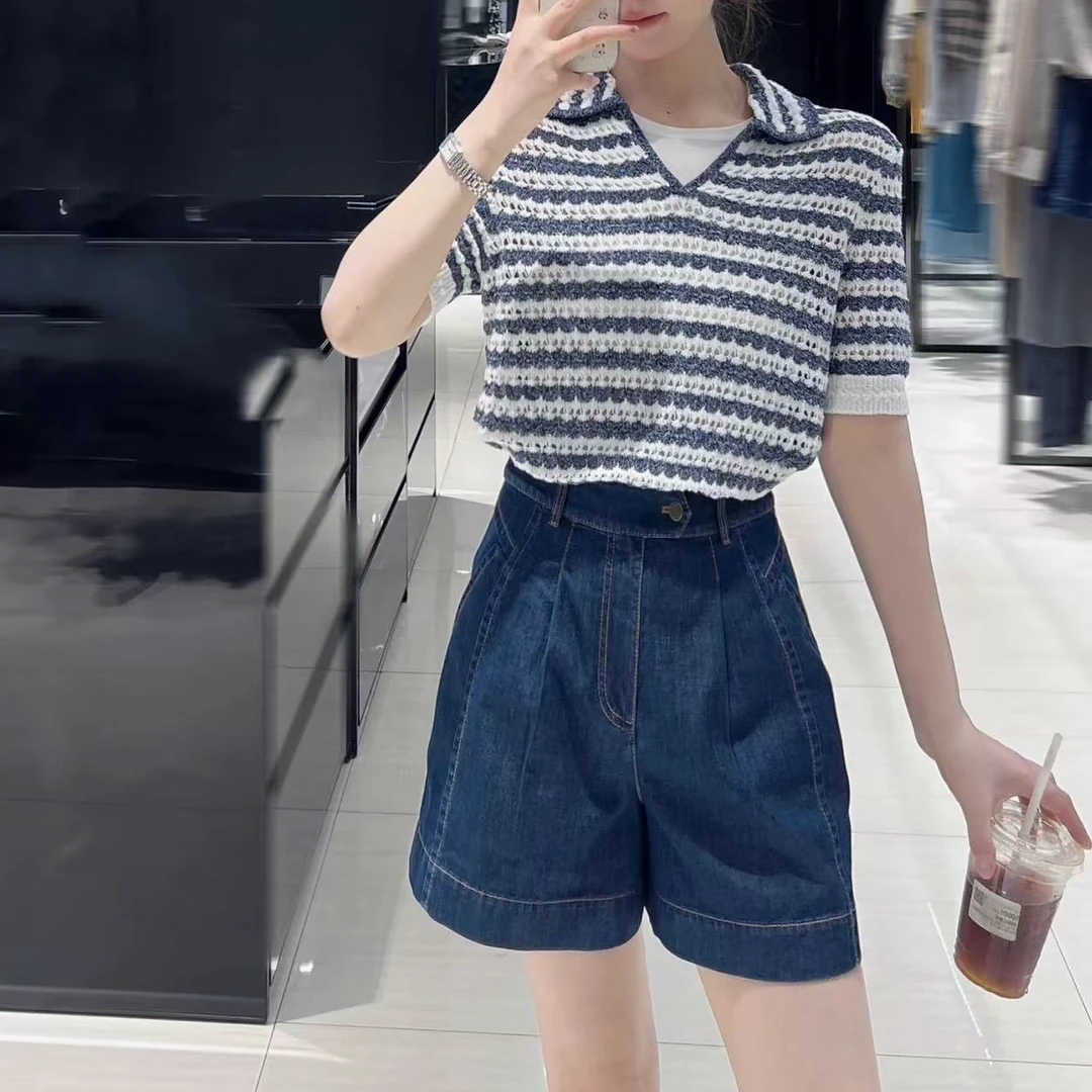 【专柜品质】夏季新款休闲百搭高腰显瘦A字牛仔短裤女510003