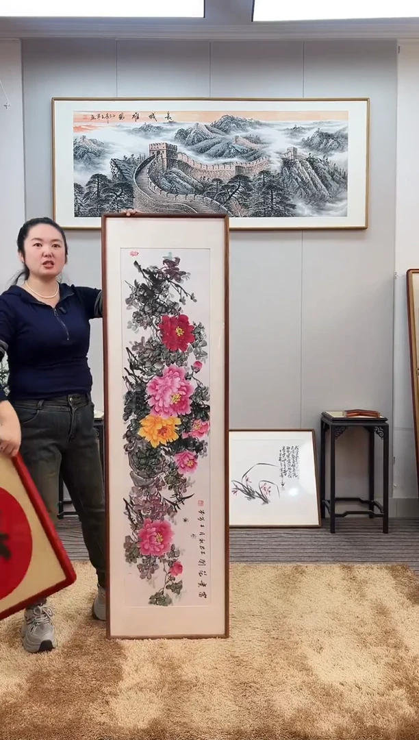 国画手绘牡丹162*47尺寸