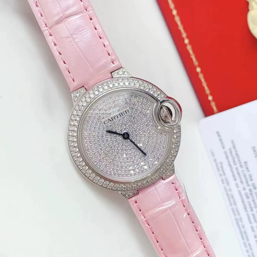 95新 Cartier/卡地亚 蓝气球满钻粉表带银色表盘手表/80047458