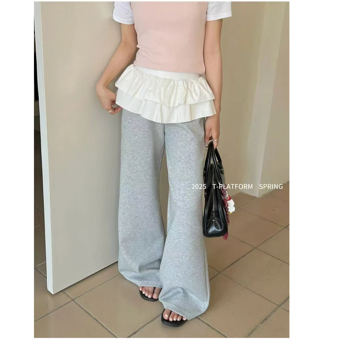 十三行T台-夏季福秒下摆荷叶边休闲裤#15219