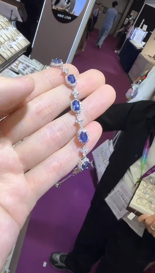 手链蓝宝石银S925镶嵌4*6mm