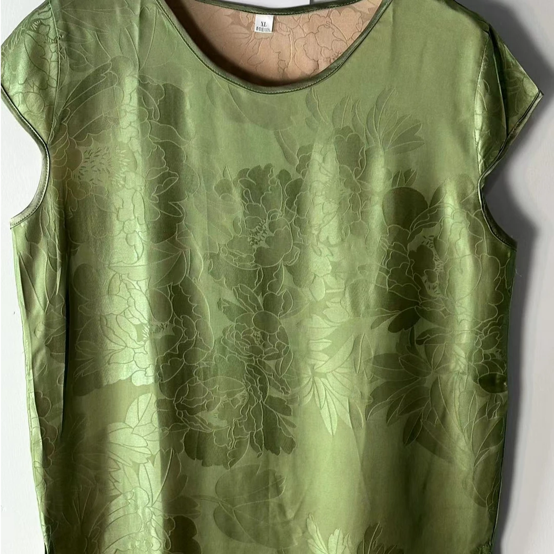 桑蚕丝瓦片袖背心 默认拼接 杭锦丝绸