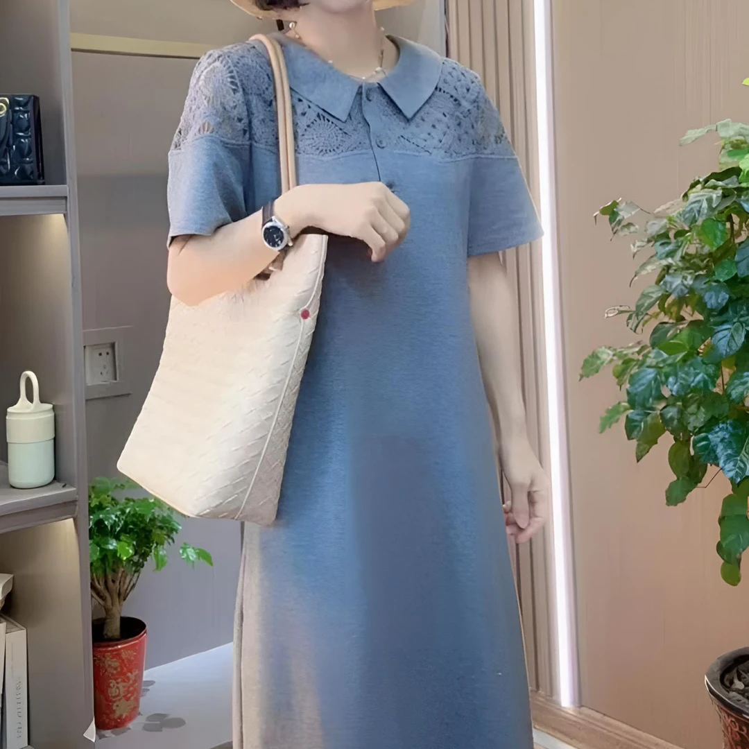 2025年夏季宽松透气蕾丝拼接显瘦中长款气质连衣裙9913